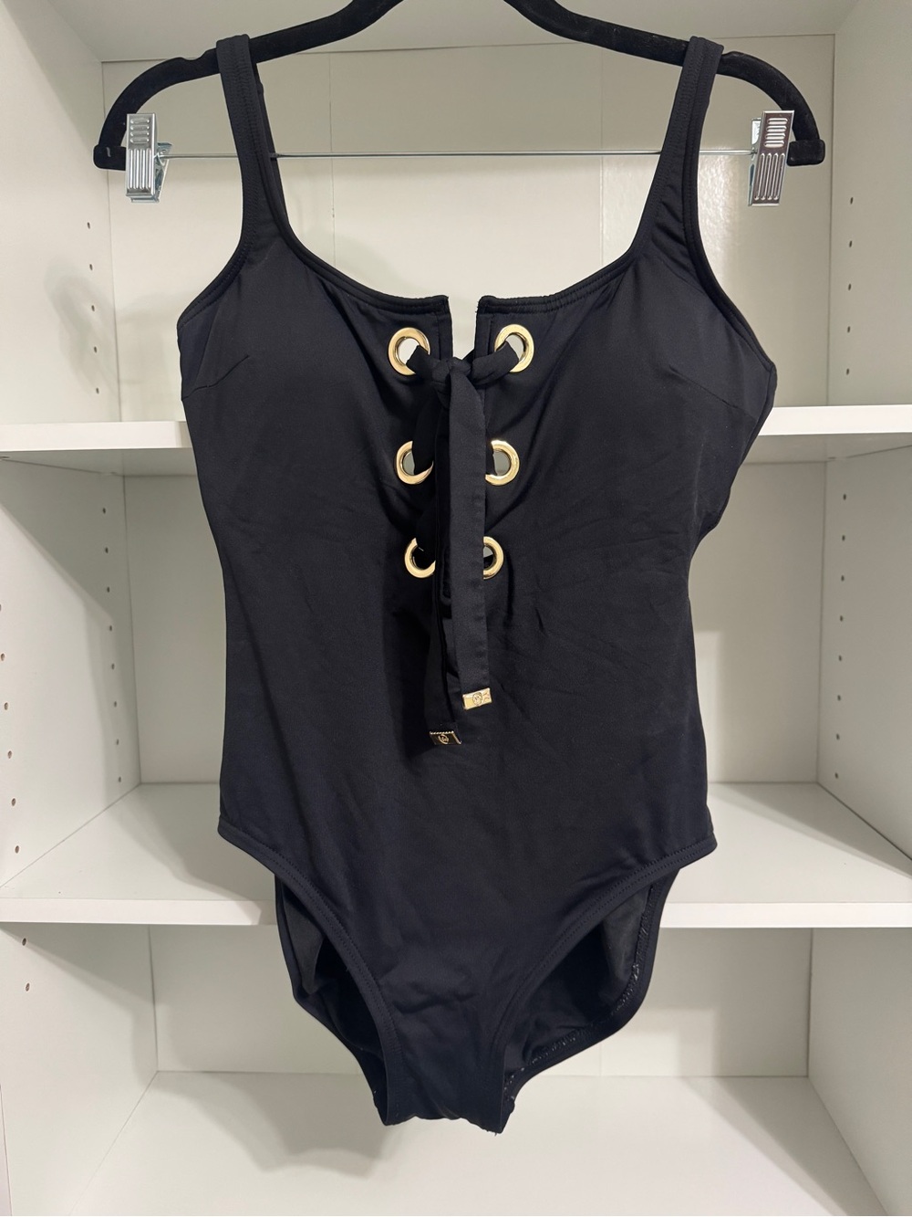 Michael Kors Solid Scoop Neck Grommet Lace-Up Tank One Piece Swimsuit  Size 8
